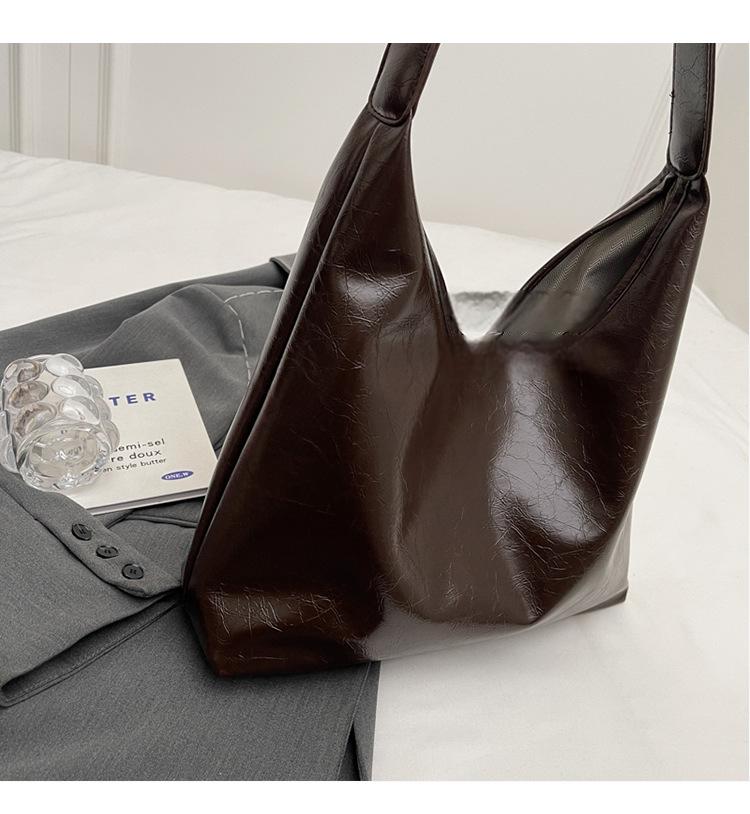 New casual soft leather large bag texture commuting simple shoulder underarm bag