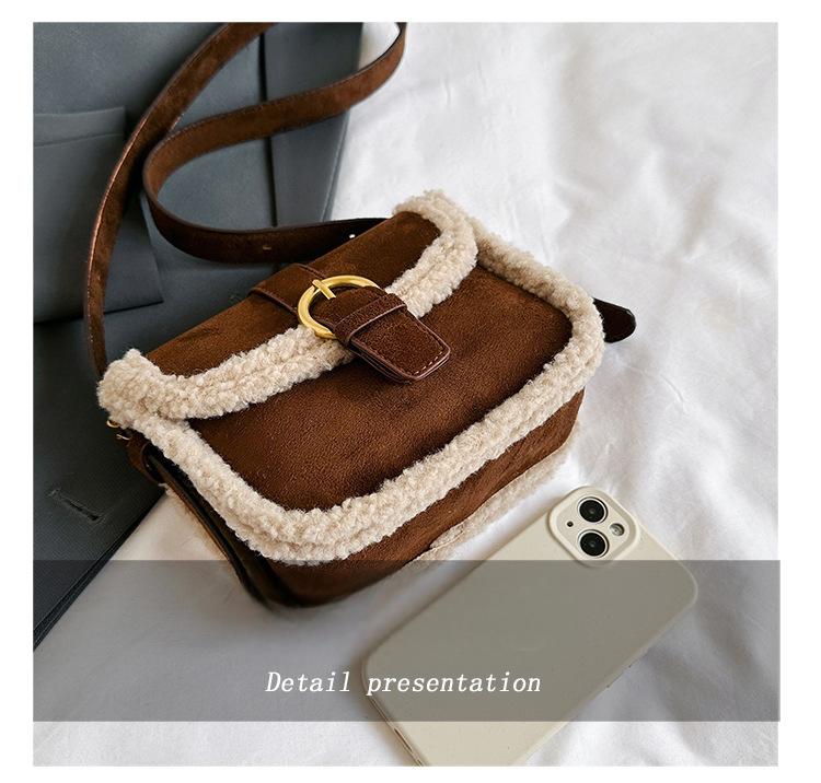 High-quality textured retro furry plush bag for women