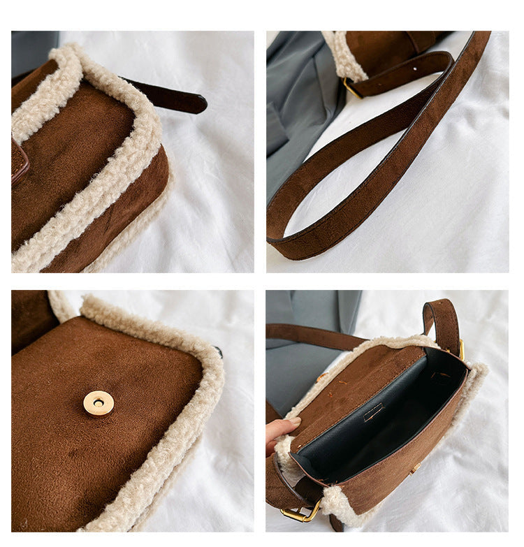 High-quality textured retro furry plush bag for women