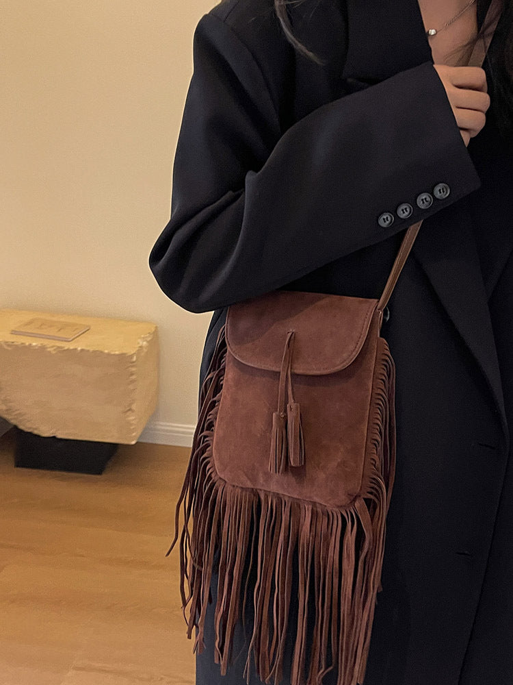 Autumn and winter suede women's bag niche tassel mobile phone bag
