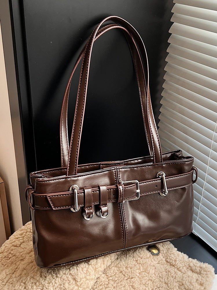 New women's bag underarm bag texture retro commuter belt buckle handbag