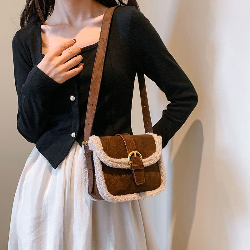 High-quality textured retro furry plush bag for women