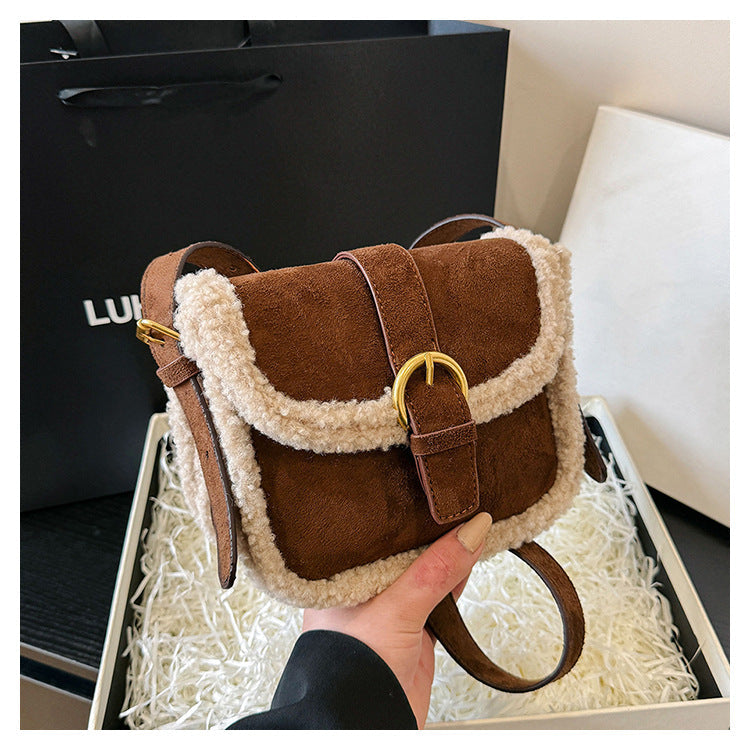 High-quality textured retro furry plush bag for women